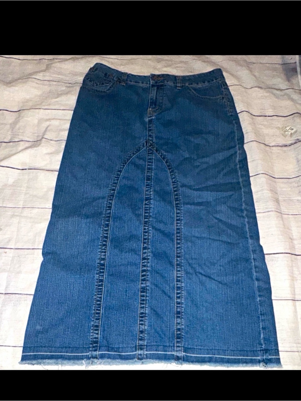 Cato Blue Denim Pencil Midi Skirt 12 Pockets Zip Closure Solid Cotton